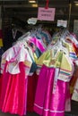 A lot of adult and kid hanboks are for sales or rental Royalty Free Stock Photo