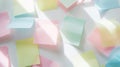 A lot of aesthetic pastel coloured sticky note reminders on white background. Sun rays.Minimalist concept. Generative AI