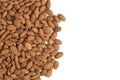 Lot of almonds white background, isolate. Royalty Free Stock Photo