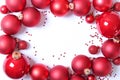 A lot of beautiful decorative Christmas balls on a white background, Royalty Free Stock Photo