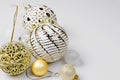 Elegant Christmas background with gold and white evening balls Royalty Free Stock Photo