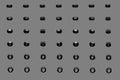 A lot of black screw-nuts rotated by different angles isolated on grey - cute industrial 3D illustration, image for any using
