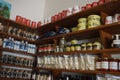 Olive oil and different spices in greek restaurant in Thessaloniki