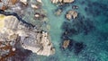 A lot of boulders in the sea water. Coastal cliffs of the North Atlantic. Seaside beautiful nature. Dramatic seascape of the north