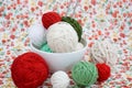 A lot of bright balls of knitting on the background Royalty Free Stock Photo