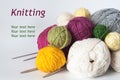 A lot of bright balls of yarn and needle Royalty Free Stock Photo