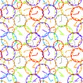 A lot of bright colorful clockface icons, seamless pattern