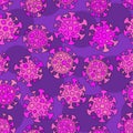 A lot of bright glowy biology cells, bacterias and virus seamless pattern