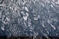 Many broken small ice floes floating on the river aerial aerial view Royalty Free Stock Photo