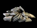 A lot of bundles of american dollars, on a black background. A bunch of one hundred dollar bills, packed in packs of ten thousand Royalty Free Stock Photo