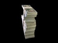A lot of bundles of american dollars, on a black background. A bunch of one hundred dollar bills, packed in packs of ten thousand Royalty Free Stock Photo