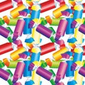 A lot of candy in bright wrappers. Festive sweet mood. Seamless beautiful pattern from colored candy Royalty Free Stock Photo