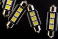Lot of Car light bulbs emitting diode, accessories and components for electronics vehicles. Modern technologies and low energy Royalty Free Stock Photo