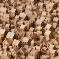 A lot of cardboard houses with snow, Christmas greeting card. Generative AI image.