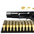 A lot of cartridges and bullets for traumatic weapons Royalty Free Stock Photo