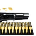 A lot of cartridges and bullets for traumatic weapons Royalty Free Stock Photo
