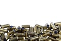 A lot of cartridges for a traumatic gun on a white background Royalty Free Stock Photo