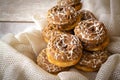 A lot of chocolate cookies with boiled condensed milk in the confectionery industry