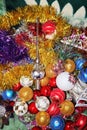 A lot of Christmas decorations of balls and toys, preparation for the holiday Royalty Free Stock Photo