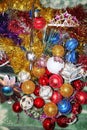 A lot of Christmas decorations of balls and toys, preparation for the holiday Royalty Free Stock Photo