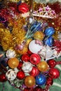 A lot of Christmas decorations of balls and toys, preparation for the holiday Royalty Free Stock Photo