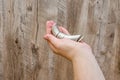 A lot of coins in the female hand Royalty Free Stock Photo