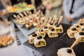 a lot of cold snacks on buffet table, catering. Royalty Free Stock Photo