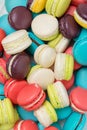 Lot of colorful macaroons. Traditional french dessert