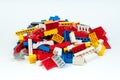 Lot of colorful rainbow toy bricks background. Educational toy, constructor for children Isolated on white background Royalty Free Stock Photo