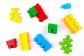 Lot of colorful rainbow toy bricks background. Educational toy for children Isolated on white background. 3D Rendering Royalty Free Stock Photo