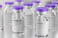 Lot of COVID-19 vaccine glass vials, 3d rendering illustration