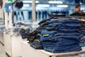 Lot of different blue jeans Blue,Stack of blue jean Royalty Free Stock Photo