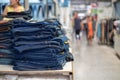 Lot of different blue jeans Blue,Stack of blue jean Royalty Free Stock Photo