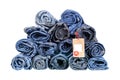 Lot of different blue jeans Royalty Free Stock Photo