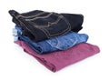 Lot of different blue jeans Royalty Free Stock Photo