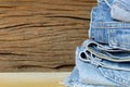 Lot of different blue jeans Royalty Free Stock Photo