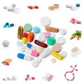 Lot of different pills close-up view Royalty Free Stock Photo