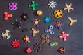 A lot of different spinners on a black background Royalty Free Stock Photo