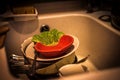 Lot of dirty dishes in the white sink in the kitchen Royalty Free Stock Photo