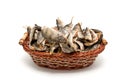 A lot of dried fish in a basket