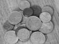 A lot of euro cents of different denominations, a close-up shot. Black and white image Royalty Free Stock Photo