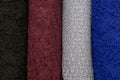 A lot of fabric rolls. Bolts of lace fabric blue, gray, brown colors Royalty Free Stock Photo