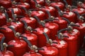 A lot of fire extinguishers. Protection and security concept bac Royalty Free Stock Photo