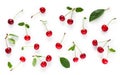 Cherry with green leaves isolated on white background Royalty Free Stock Photo