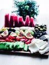 Delicious fruits and cheese plate