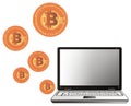Many bitcoins and laptop