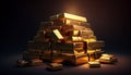 a lot of Gold bullion and gold coins. Golden is business Successful investor or entrepreneur. Gold investment, Financial concept. Royalty Free Stock Photo