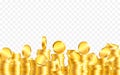 Lot of gold coins on transparent background. Vector illustration Royalty Free Stock Photo