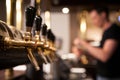 A lot of Golden beer taps at the bar Royalty Free Stock Photo