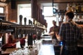 A lot of Golden beer taps at the bar Royalty Free Stock Photo